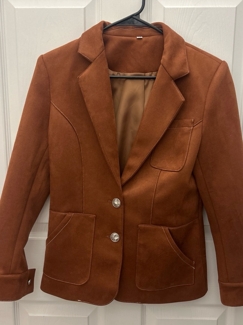 Tailored Suede-Look Blazer in Warm Brown